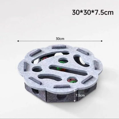Interactive pet cat puzzle maze toy with felt box, bell ball, and holes for kittens to play and hide with Prime Deal Zone.