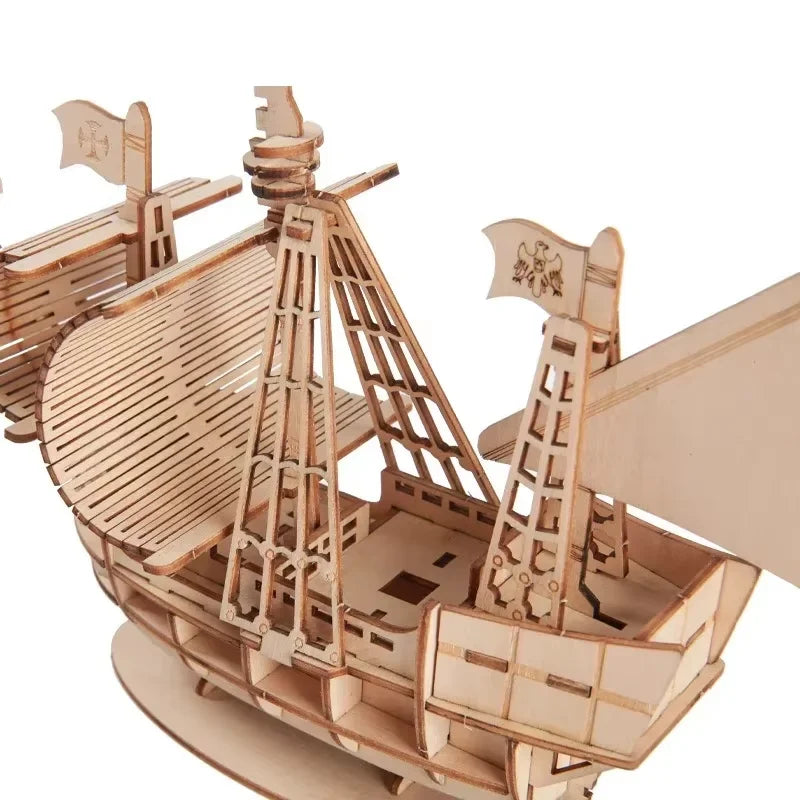 3D wooden sailboat puzzle by Prime Deal Zone, assembled DIY craft model for desktop decoration and gift-giving.
