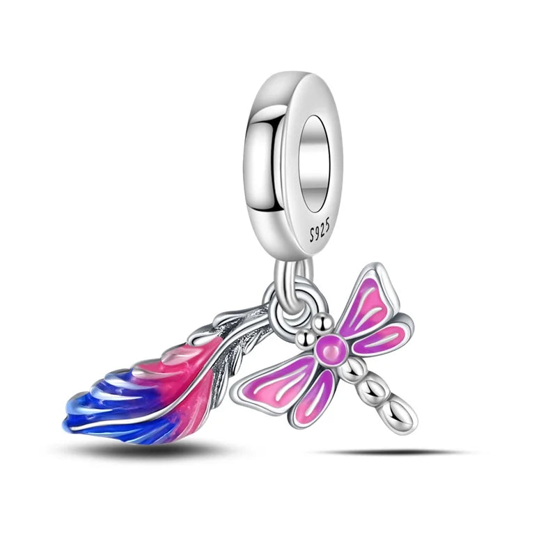 925 sterling silver charm beads, butterflies dragonflies and feathers - view 8