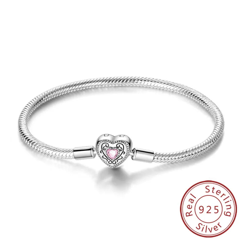 925 Sterling Silver Charm Bracelet — Pavé Zirconia, 17–20cm