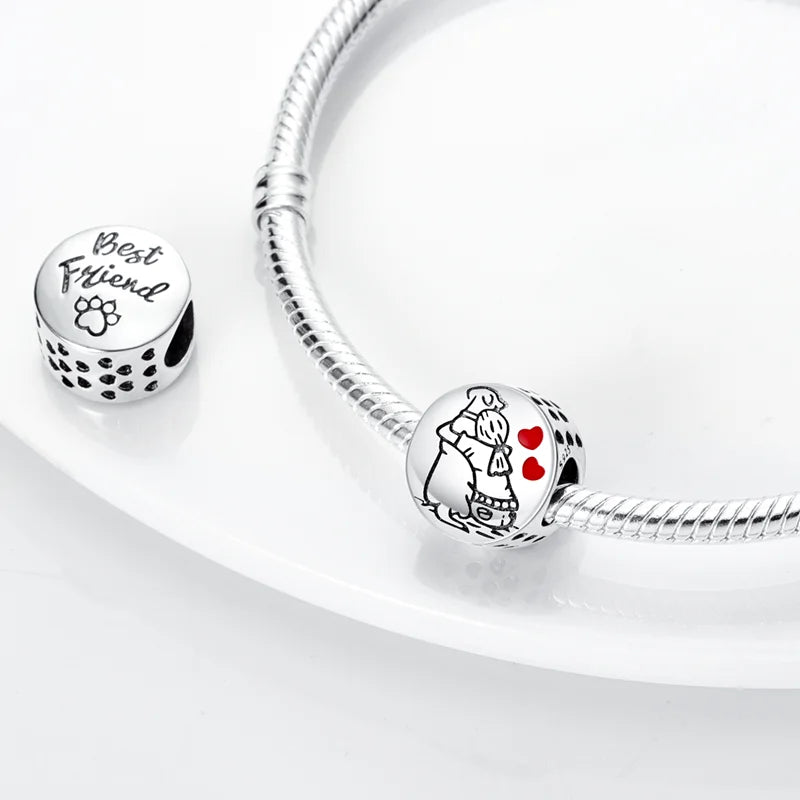 925 sterling silver pet and animal charm beads, dogs paws and hearts - view 3