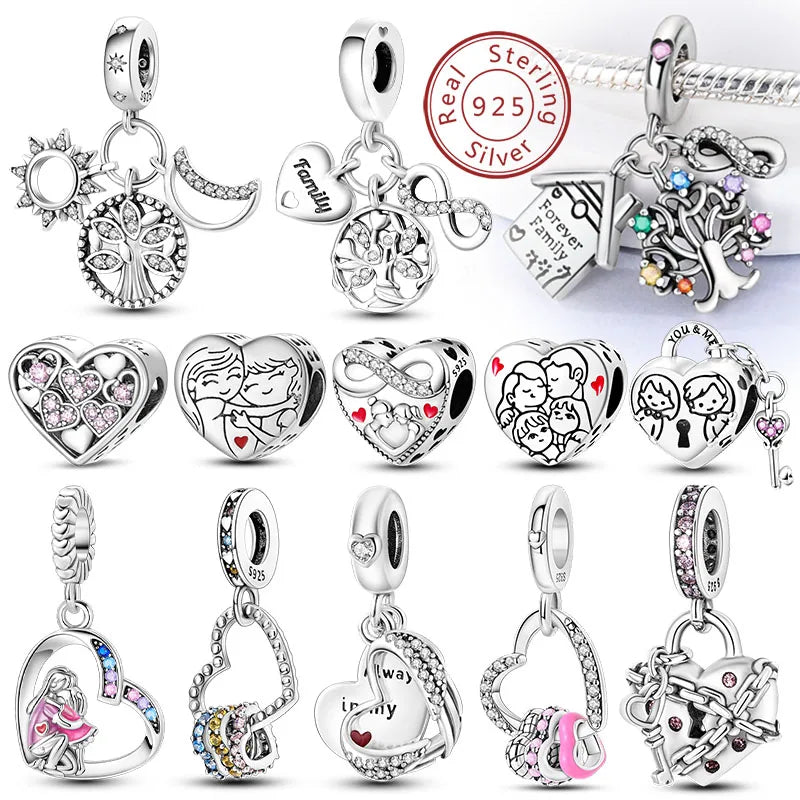 925 sterling silver charm beads, love family and life designs - view 1