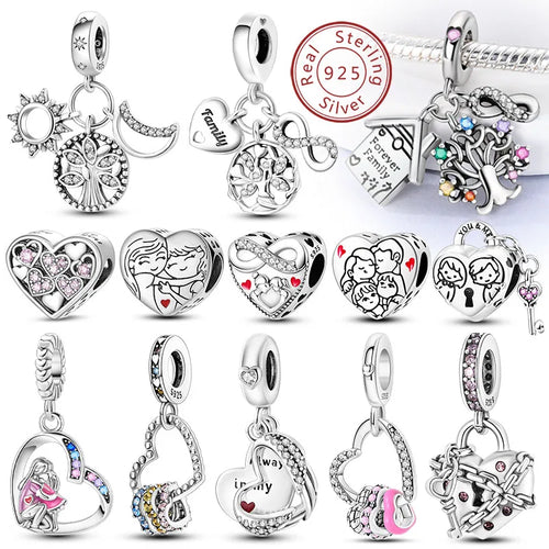 925 sterling silver charm beads, love family and life designs - view 1
