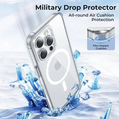 Transparent silicone magnetic iPhone case for models 11 to 17, Prime Deal Zone, with clear design and MagSafe compatibility.