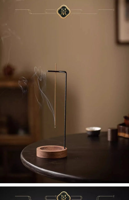 Wooden creative upside-down incense burner and holder with round tray, ideal for home, bedroom, or yoga decoration.