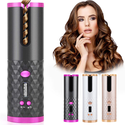Cordless Auto Hair Curler – LCD Display, Ceramic Rotating Styler