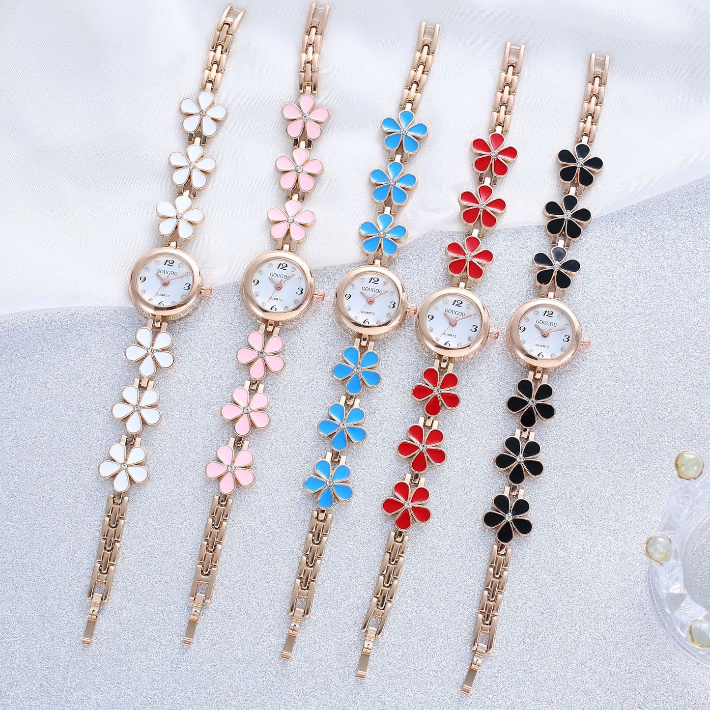 Women's Petal Quartz Watch & Bracelet Set – Alloy Bangle, Casual Style