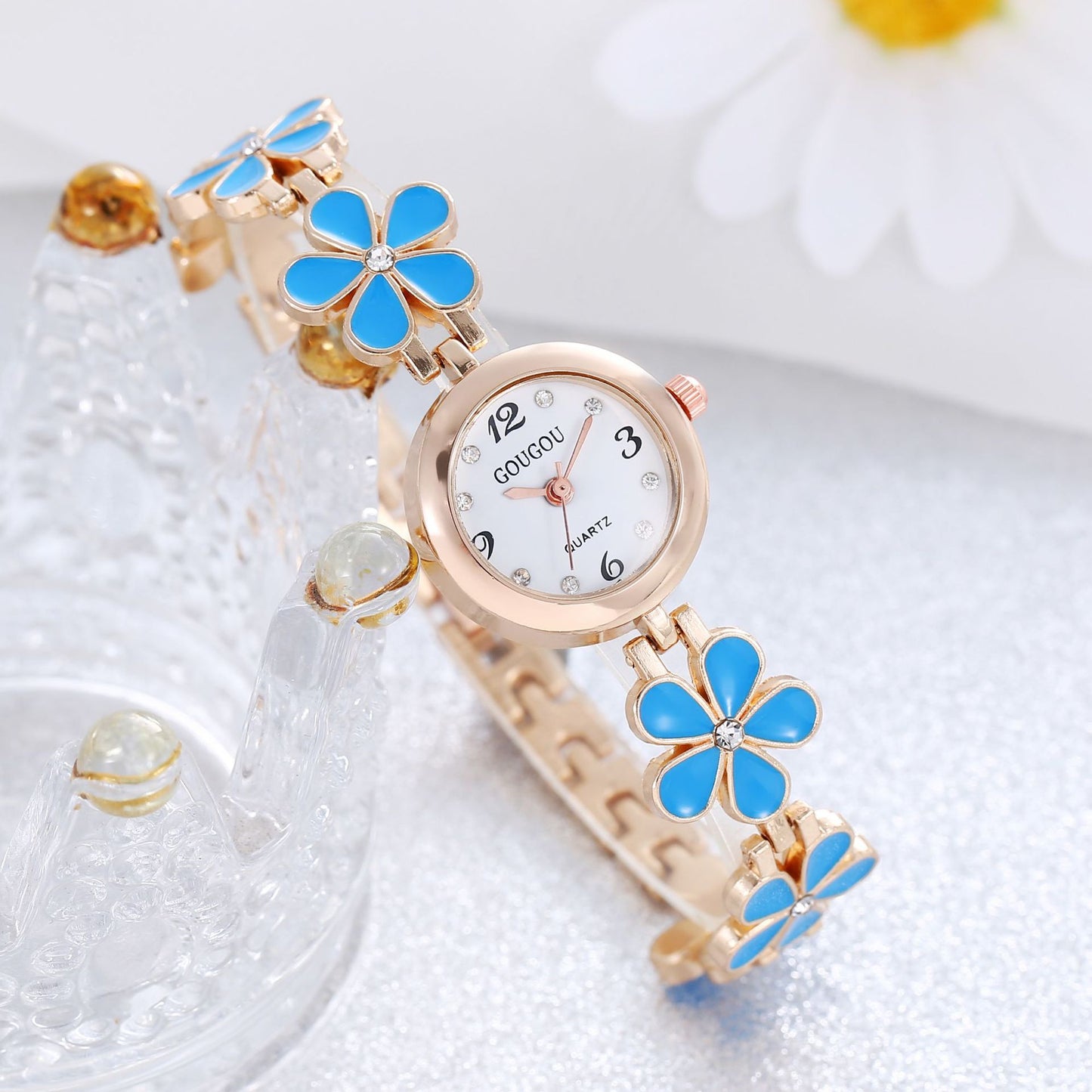 Women's Petal Quartz Watch & Bracelet Set – Alloy Bangle, Casual Style