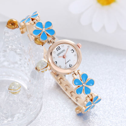 Women's Petal Quartz Watch & Bracelet Set – Alloy Bangle, Casual Style