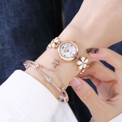 Women's Petal Quartz Watch & Bracelet Set – Alloy Bangle, Casual Style