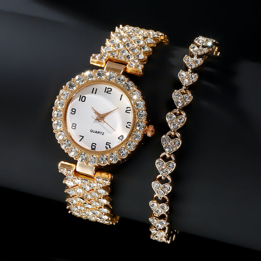 Luxury Women's Watch & Bracelet Set | Quartz Wristwatch with Alloy Bracelet in Gold, Silver & Rose Gold