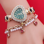 Heart quartz watch with matching bracelet set