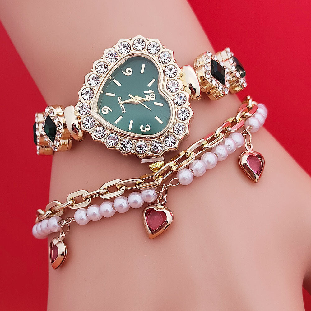 Heart quartz watch with matching bracelet set
