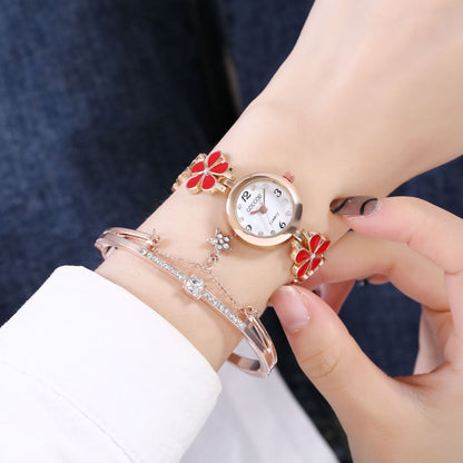 Women's Petal Quartz Watch & Bracelet Set – Alloy Bangle, Casual Style