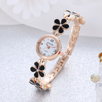Women's Petal Quartz Watch & Bracelet Set – Alloy Bangle, Casual Style