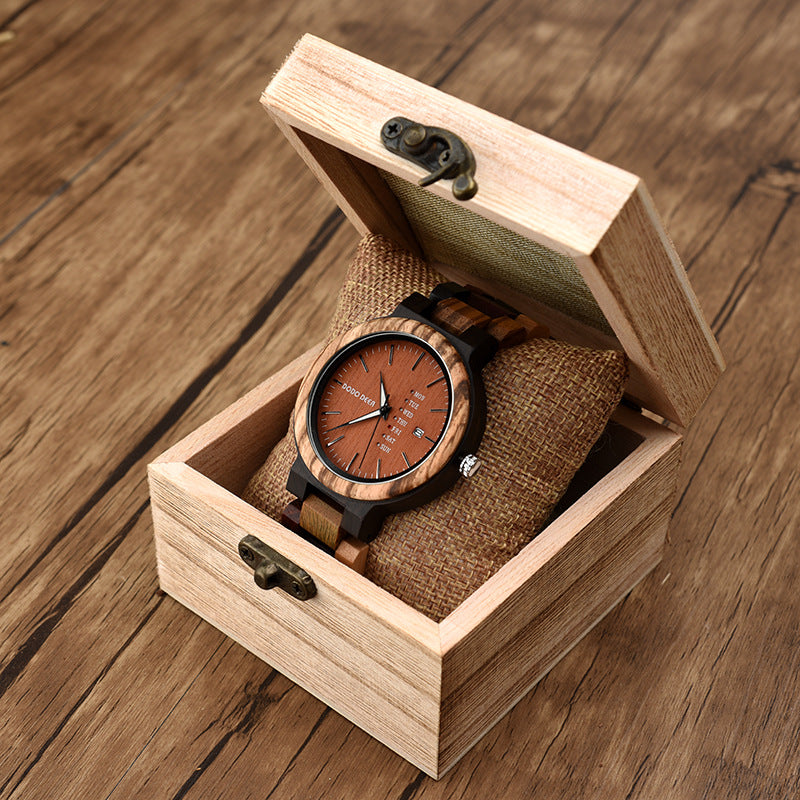 Wood couple quartz watch set worn on wrists