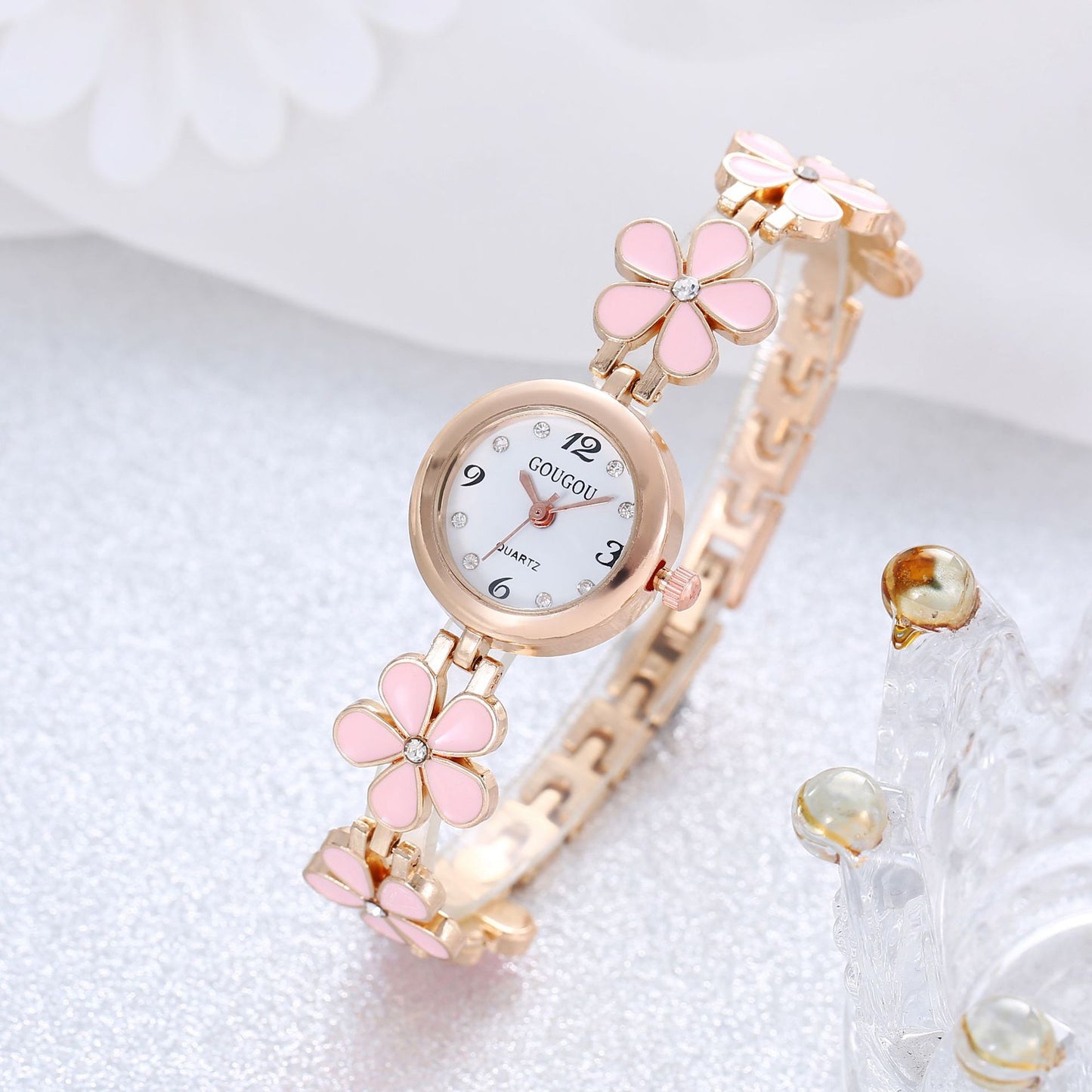 Women's Petal Quartz Watch & Bracelet Set – Alloy Bangle, Casual Style
